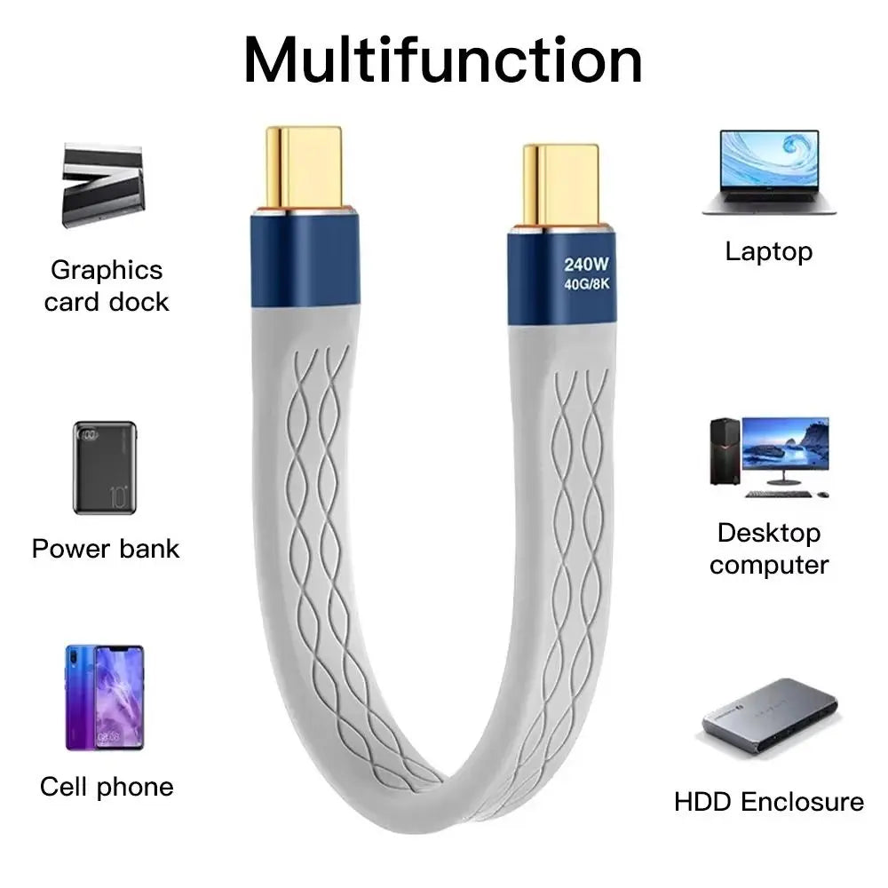 USB4.0 Flexible Cable – 240W PD, 8K 60Hz, 40Gbps | Short USB-C Data Cable HIP