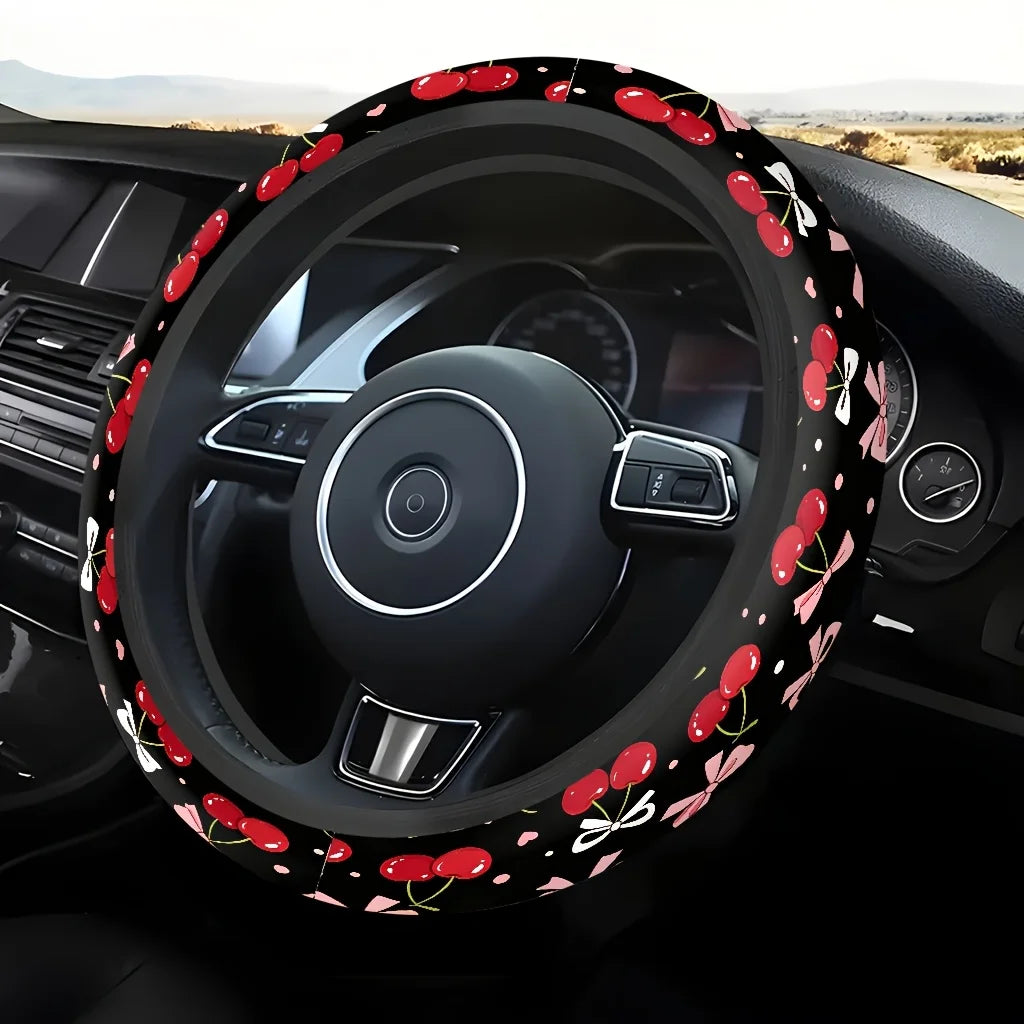 Cherry Bow Heart Car Steering Wheel Cover – Soft & Breathable Steering Wheel Cover HIP
