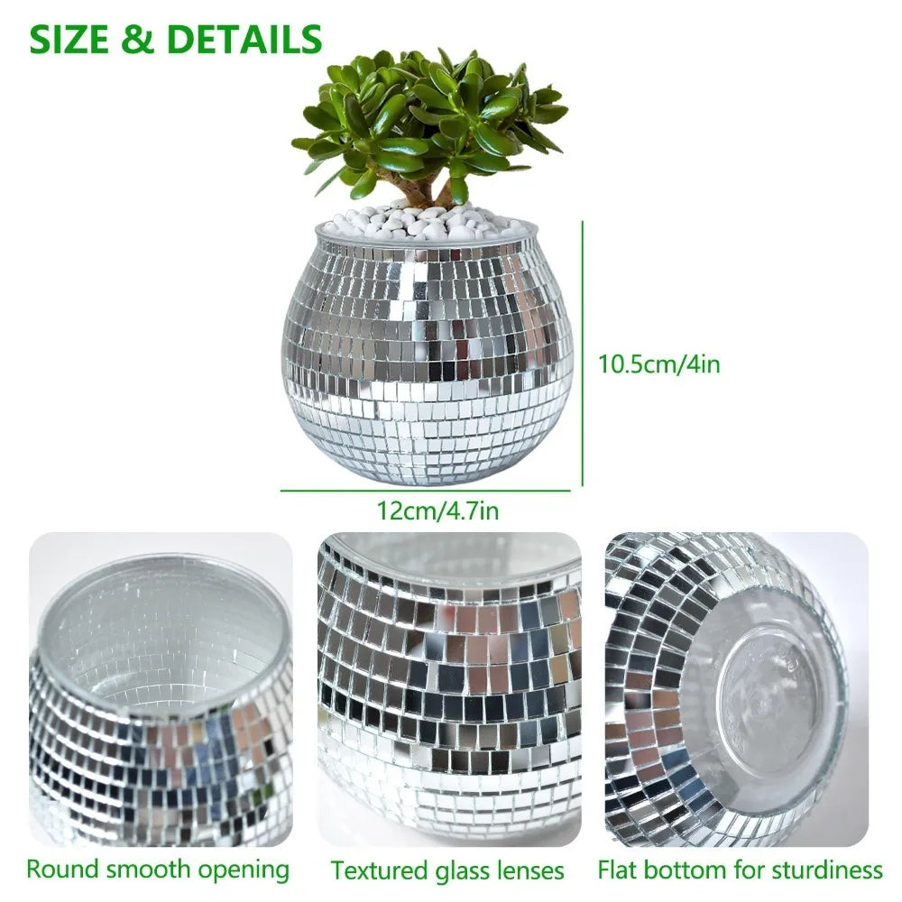 Disco Ball Flower Pot – Silver Mirror Planter Vase for Home Decorative Planter Vase HIP