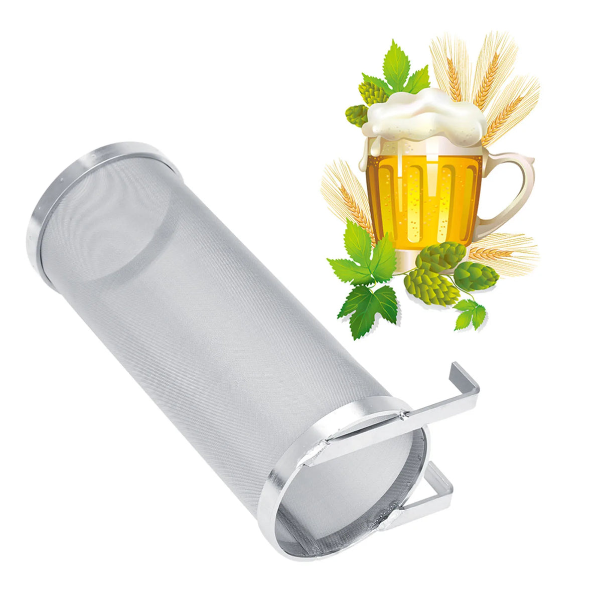 300 Micron Stainless Steel Homemade Brew Beer Hop Mesh Filter Strainer with Hook Brew Filter Beer Mesh Filter Beer Brew Strainer HIP