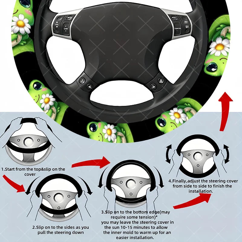 Cute Frog & Daisy Steering Wheel Cover – Easy Install Steering Wheel Cover HIP