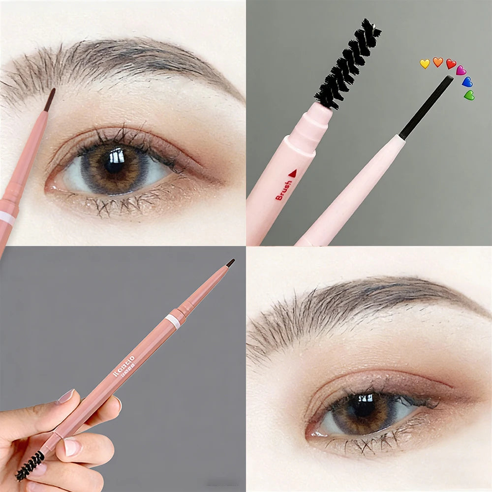 Waterproof Double-Ended Eyebrow Pencil With Brush 1.5mm Ultra Fine Eye Brow Pencil Combined Sweat-proof Lasting Eye Makeup HIP