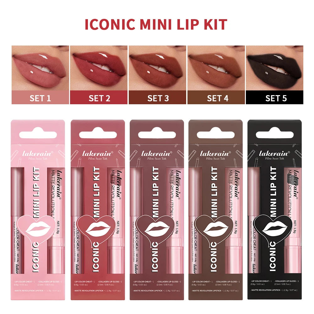 5 Color Lip Liner + LIPSTICK Set and Lip Stain Easy Coloring Matte Lip Kit Lipstick Long Lasting Red Lipstick Lip Makeup Set HIP