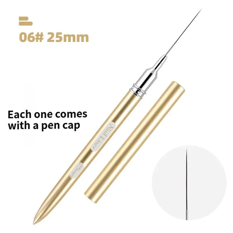 Multi Size Nail Art Liner Brush Fine Line Detail Drawing Pen Macaron Metal Handle Striping Brush Precise Line Flower Detail DIY HIP 25mmGold