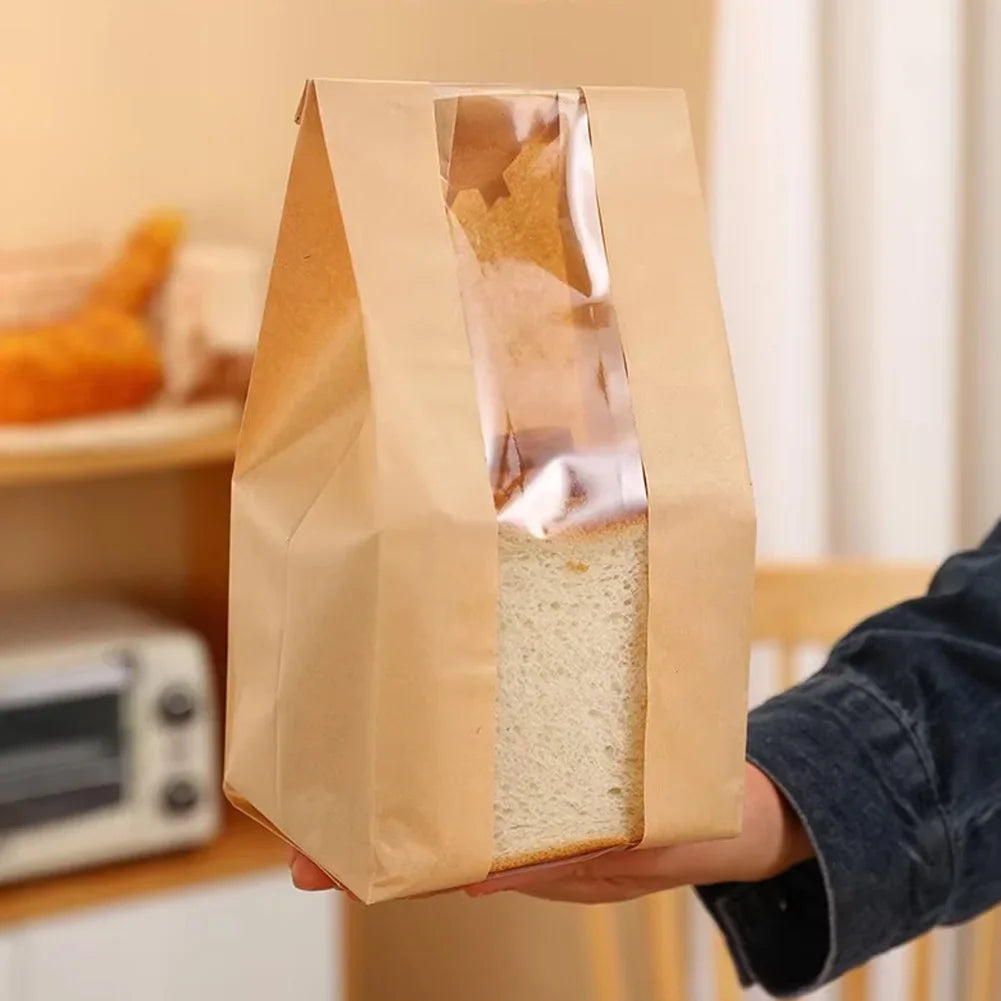 50PCS Cowhide Bread Bags Toast Bags Packaging Bags Self Sealing Bread Bags Baked Goods Packaging Bag for Sandwich Pastry Shops HIP