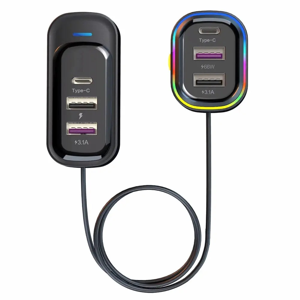 66W 6-Port Car Charger USB-C PD QC 3.0 Fast Charging Hub Car Charger HIP General