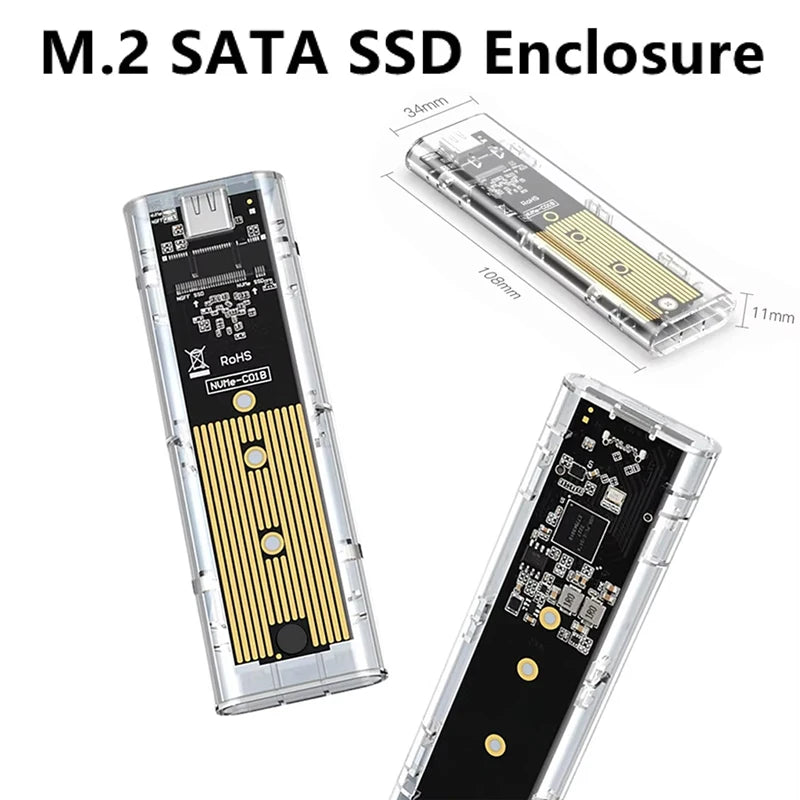 Dual Protocol M.2 SSD Enclosure – USB-C Clear Hard Disk Case SSD Enclosure Case HIP