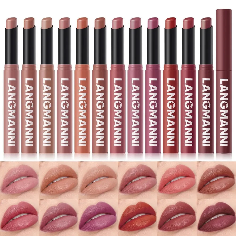12 Color Matte Lipstick Pencil Waterproof Long Lasting Non-Stick Cup Lip Stain Tint Cosmetic Nude Lipstick Pen Makeup Maquillage HIP