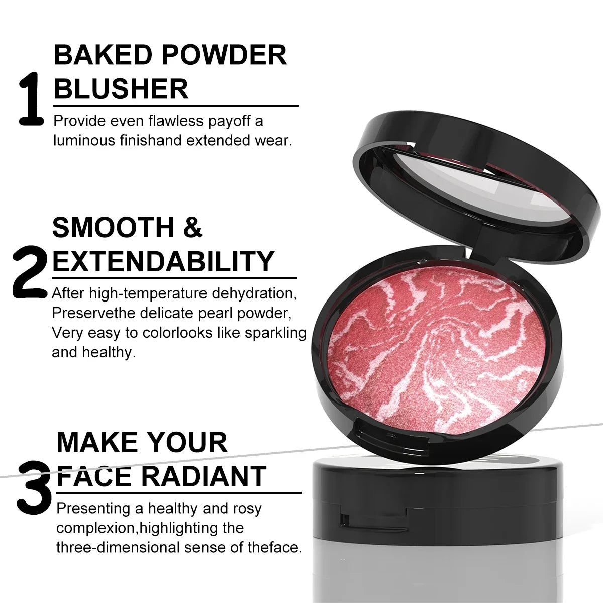DUNUF 3-Color Baked Blush Palette – Waterproof & Long-Lasting Baked Blush Palette HIP