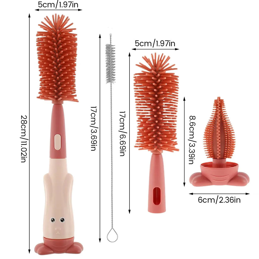 3-in-1 Silicone Baby Bottle Brush Set with Stand & Straw Brush Baby Bottle Brush Set HIP