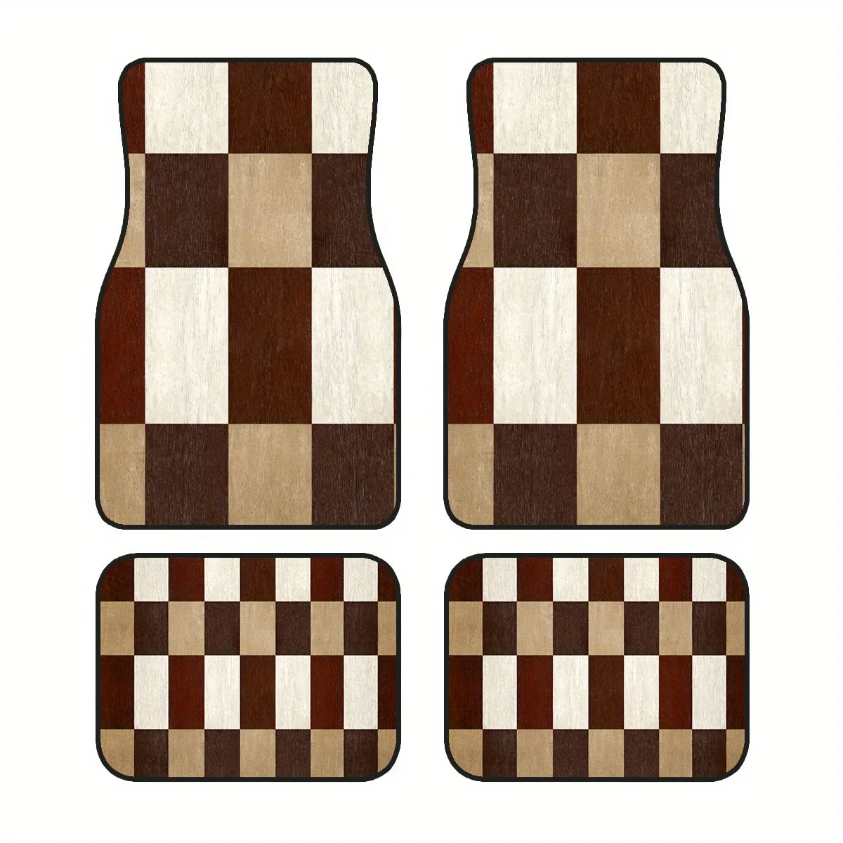 4-Piece Brown Checkerboard Car Floor Mats – Non-Slip Car Floor Mats HIP 1