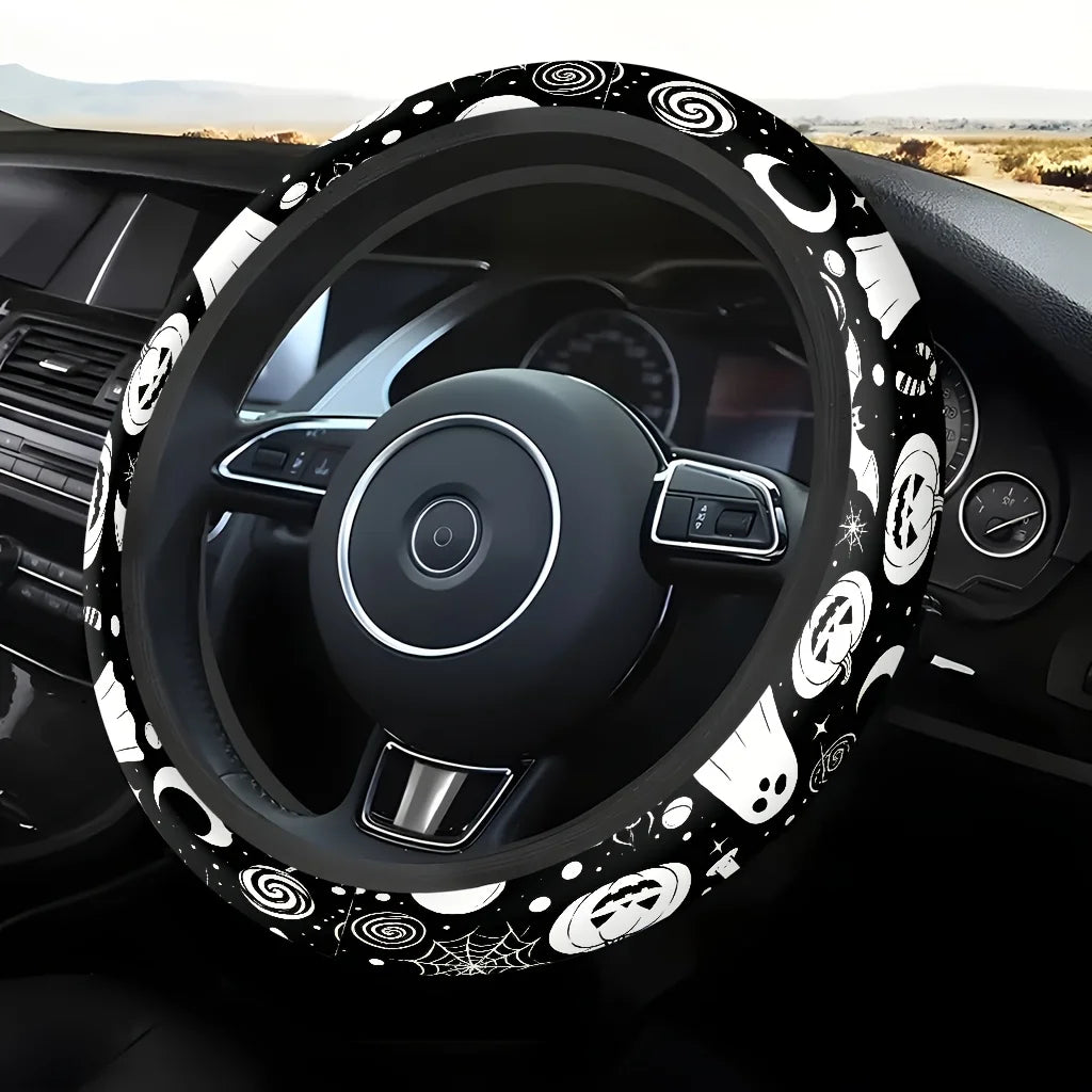 Halloween Pumpkin Ghost Steering Wheel Cover – Soft & Breathable Steering Wheel Cover HIP