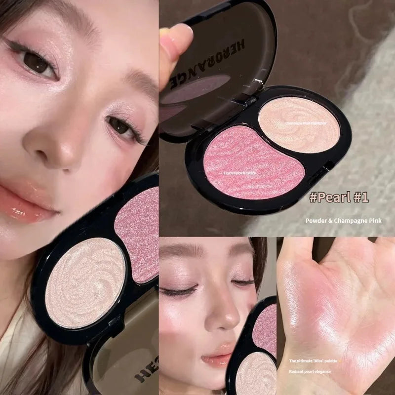 Two‑Tone Shimmer Eyeshadow Palette Pearlescent Pigmented Matte Glitter Eye Makeup Multi‑use Highlighter for Daily Smoky Eye Look HIP 01