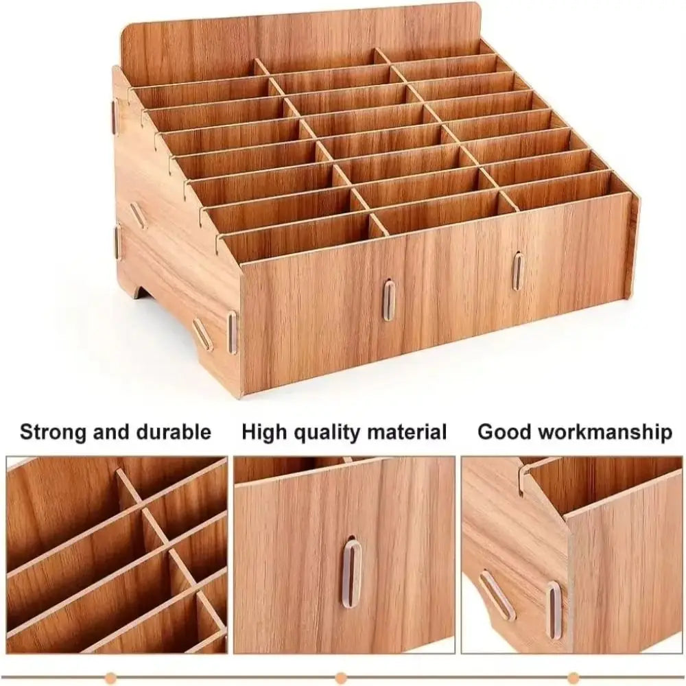 Wooden Multi-Grid Phone Desk Organizer – 12 to 48 Slots Desktop Phone Organizer HIP