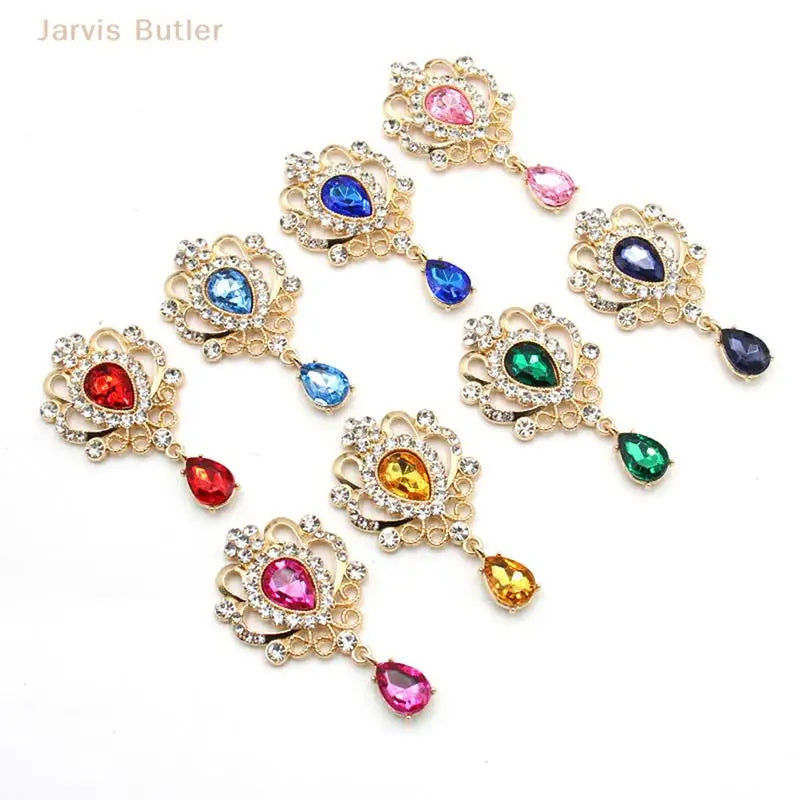 32×60mm Rhinestone Flower Flat Back Brooch Button – Gold DIY Rhinestone Craft Button HIP