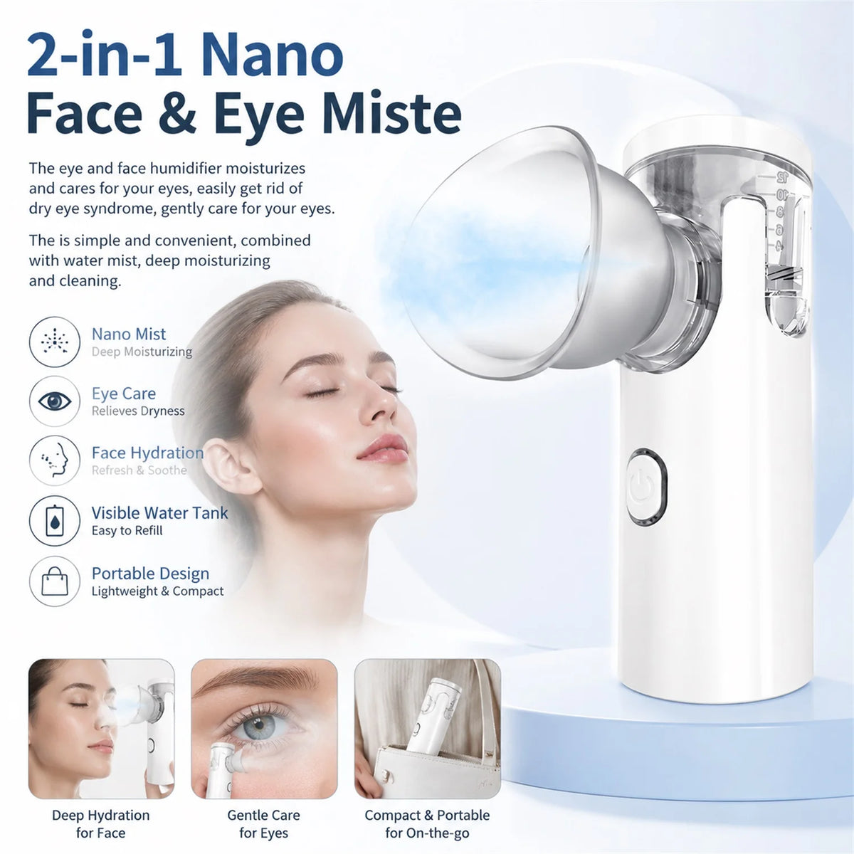 2-in-1 Mesh Facial Steamer & Eye Mist Sprayer – Deep Hydration Facial Steamer HIP