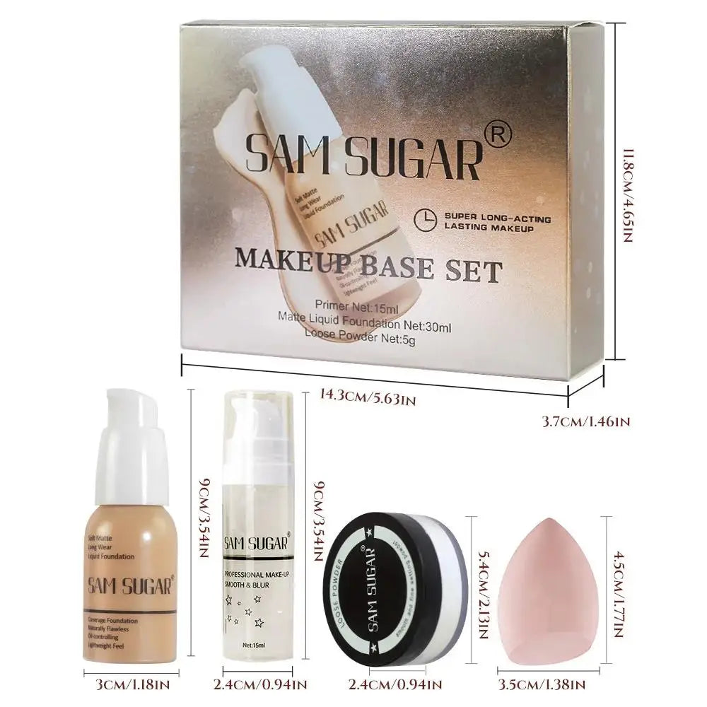 SAM SUGAR Makeup Base Set – Primer, Foundation & Powder Makeup Base Set HIP