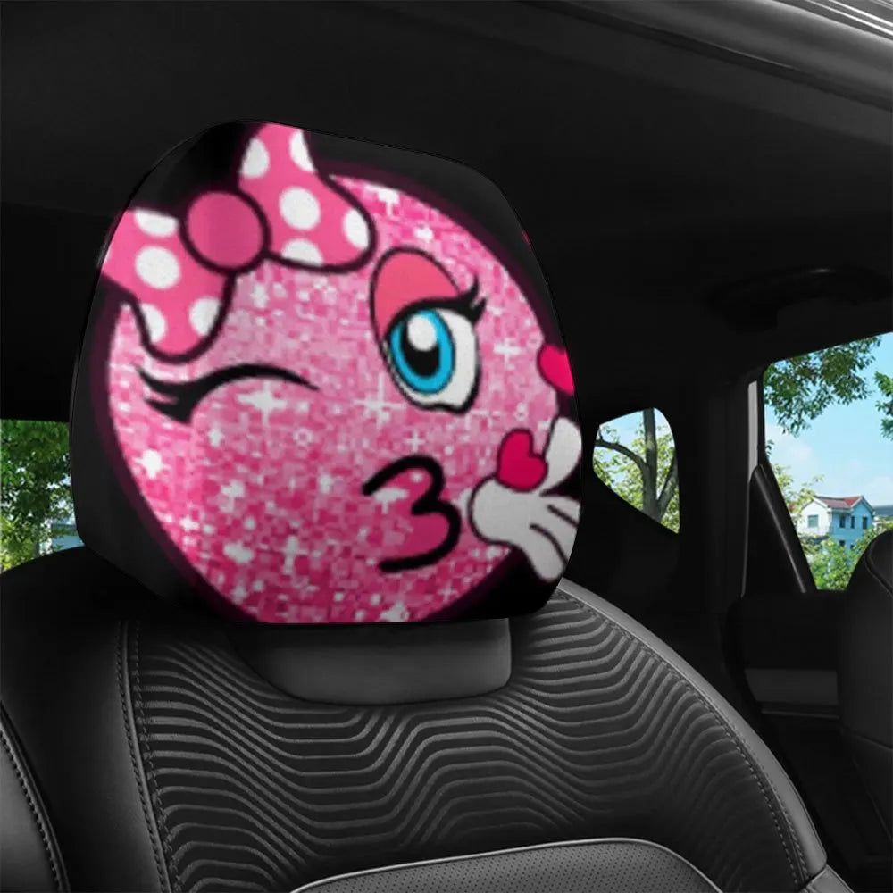 2-Pack Pink Glitter Heart Car Headrest Covers for Women & Girls Car Headrest Covers HIP