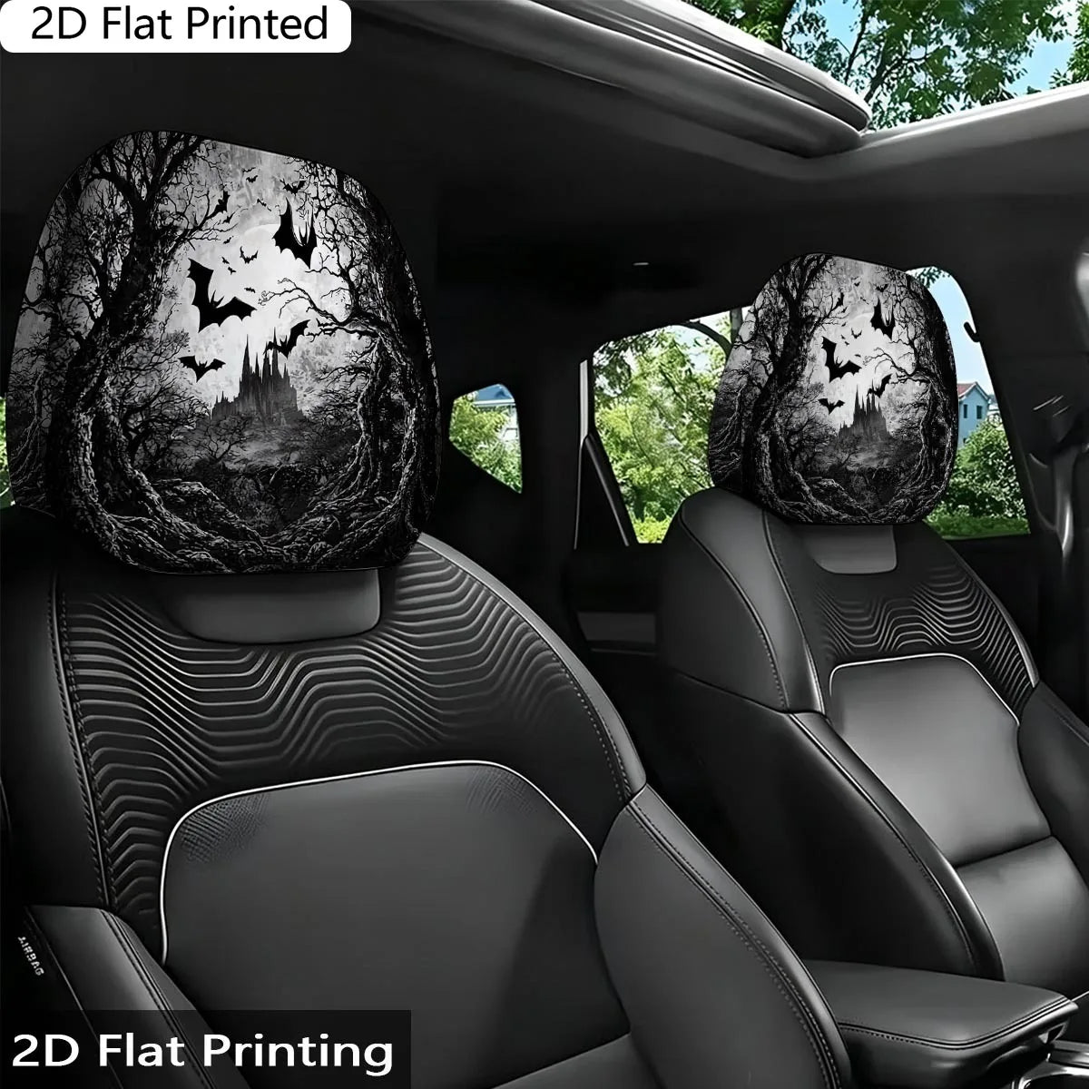 2-Pack Gothic Castle Bat Print Car Pillow Covers | Dark Style Decorative Pillow Covers HIP black
