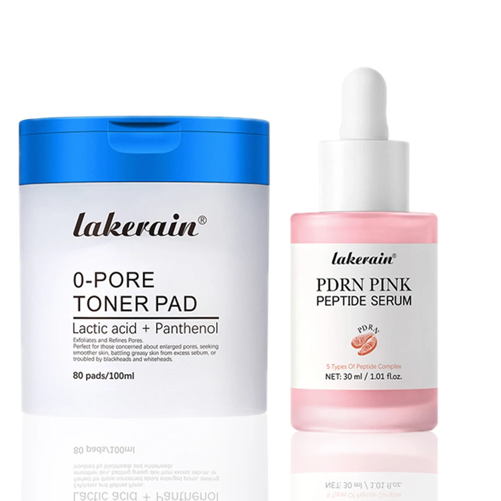 Lakerain 2Pcs Skincare Set 0‑Pore Toner Pad Pink Peptide Salmon DNA Glow Serum Pure Shea Butter Pore Care Moisturizer HIP 1set