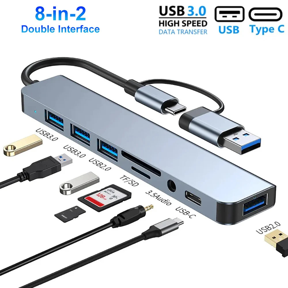 8-in-1 USB-C Hub Docking Station – 5Gbps SD/TF Audio USB-C Hub Adapter HIP