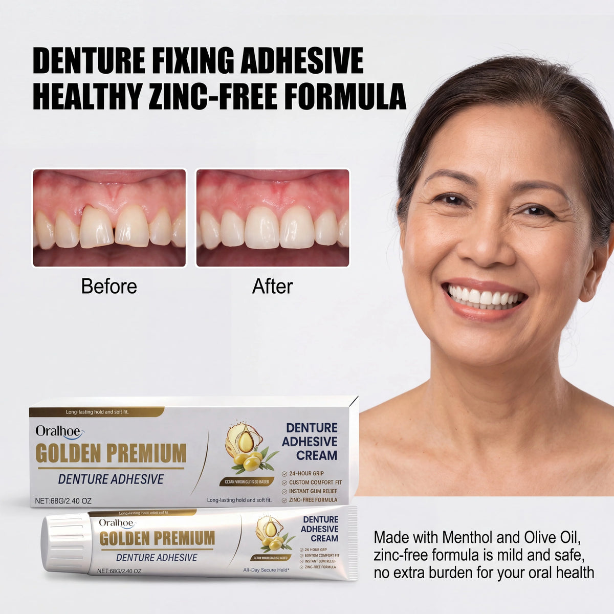 Denture Adhesive Cream – Long-Lasting Secure Hold | 68g Denture Adhesive Cream HIP