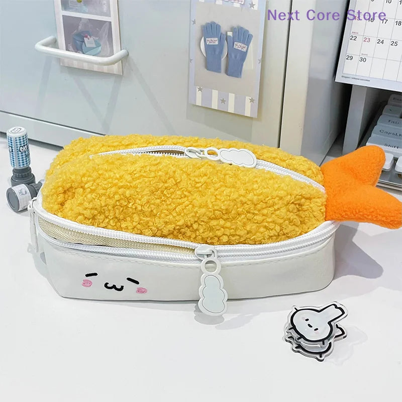 Fried Shrimp Pencil Case – Large Capacity Cute Fabric Pouch Novelty Pencil Case HIP