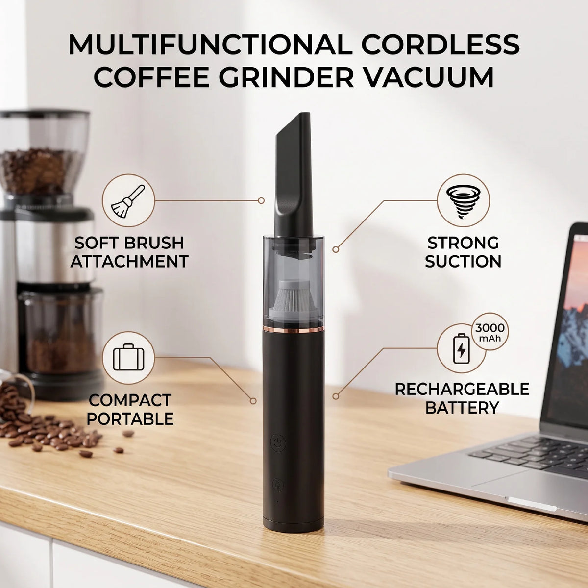 Mini Coffee Grinder Vacuum Cleaner Handheld Cordless Rechargable Soft Brush Coffee Powder Cleaner for Home Travel Use HIP