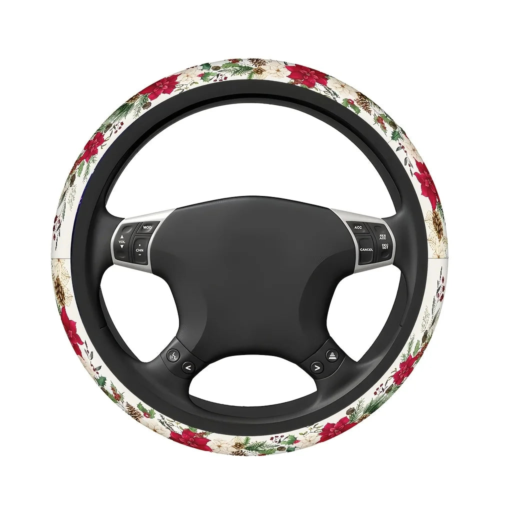 Christmas Floral & Pinecone Car Steering Wheel Cover Steering Wheel Cover HIP