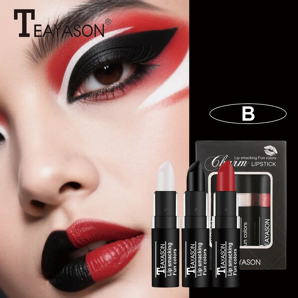 TEAYASON Velvet Matte Lipstick Set – Black, White & Red Matte Lipstick Set HIP B