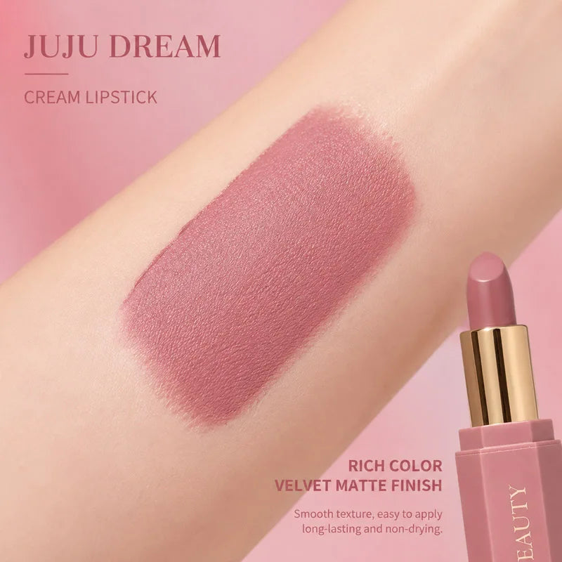 JUJU Dream Matte Velvet Lipstick – Nude Pink, Waterproof Matte Velvet Lipstick HIP