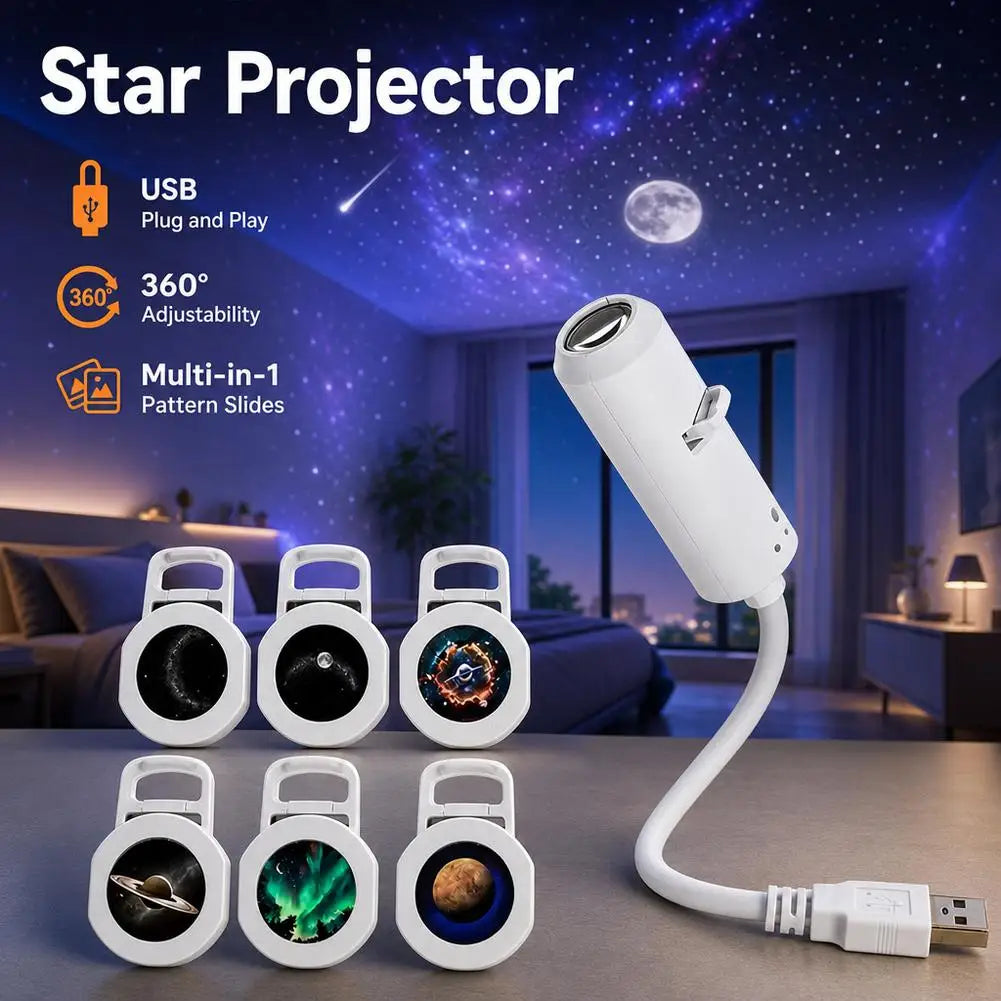 USB Star Galaxy Projector Night Light Car Ambient Light Romantic Atmosphere Starry Sky Projection Lamp For Car Home Decor Light HIP