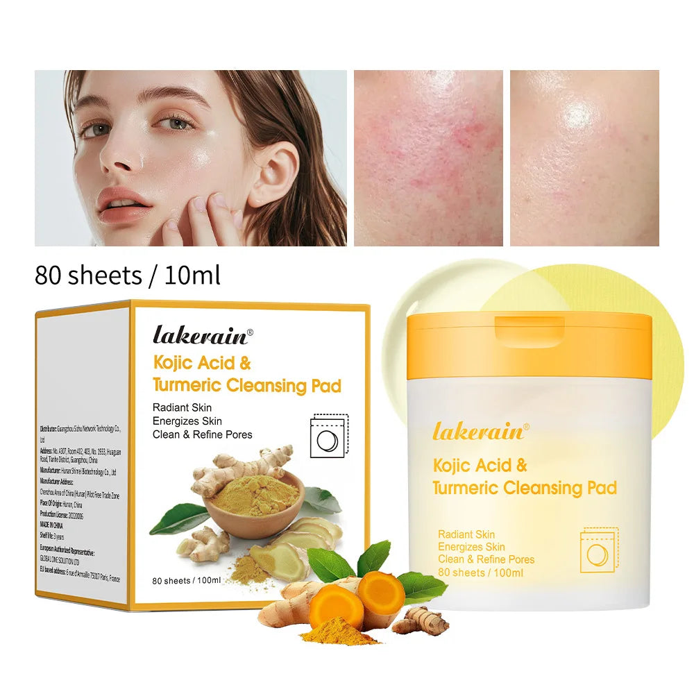 80pcs Turmeric Kojic Acid Cleansing Pads Balance Skin Oil Exfoliating Remove Excess Keratin Facial Sponges For Cleansing HIP 80pcs