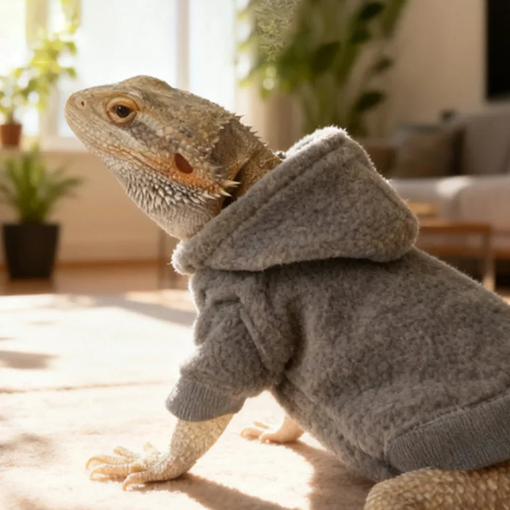 Warm Pet Sweater Hoodie Coat Apparel For Bearded Dragons Lizards Reptiles Chameleons Geckos Hamster Small Animals Photo Prop HIP Gray
