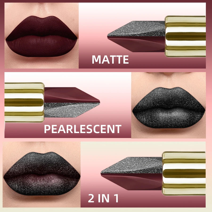 1PC Two-tone Sexy Red&Black Lipstick Glitter&matte Lip Sticks Nonstick Highly Pigmented Metallic Finish Lip Tint Makeup Giifts HIP