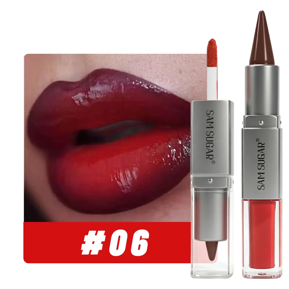 2-in-1 Lip Liner & Lip Gloss Crayon Mirror Glass Fine Shimmer Lipglaze Easy Apply Long-Lasting Waterproof Matte Lip Liner Makeup HIP 06