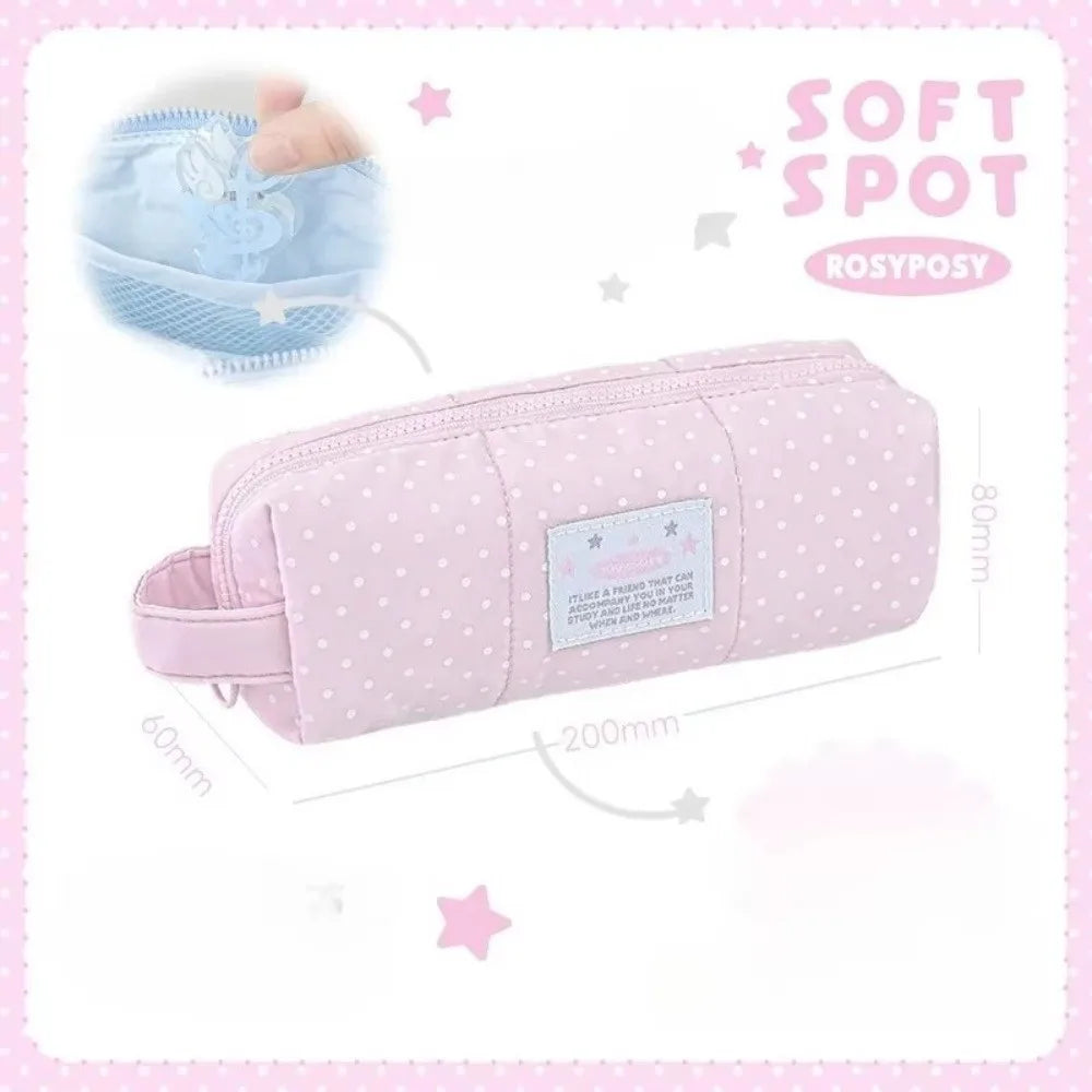 Polka Dot Pencil Case & Cosmetic Pouch – Large Capacity Pencil Case Pouch HIP Pink