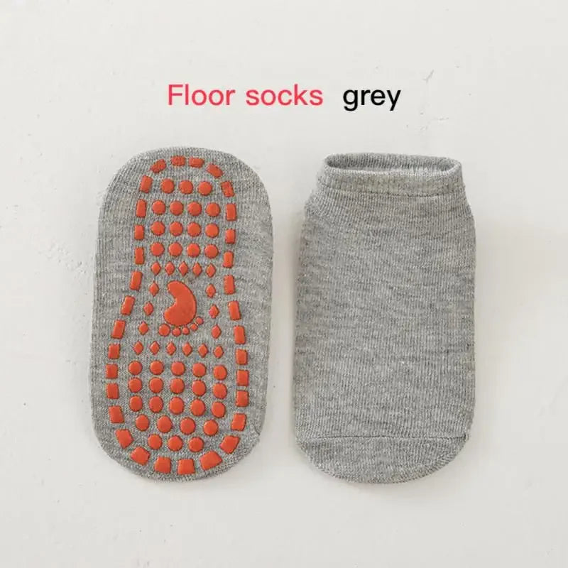 Kids Non-Slip Cotton Floor Socks with Grips | Boys & Girls Kids Grip Floor Socks HIP C69-Gray-2pcs M 5-8 Years