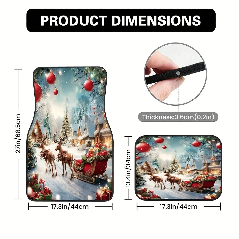 4-Piece Christmas Car Floor Mats – Santa & Reindeer Design Car Floor Mats HIP