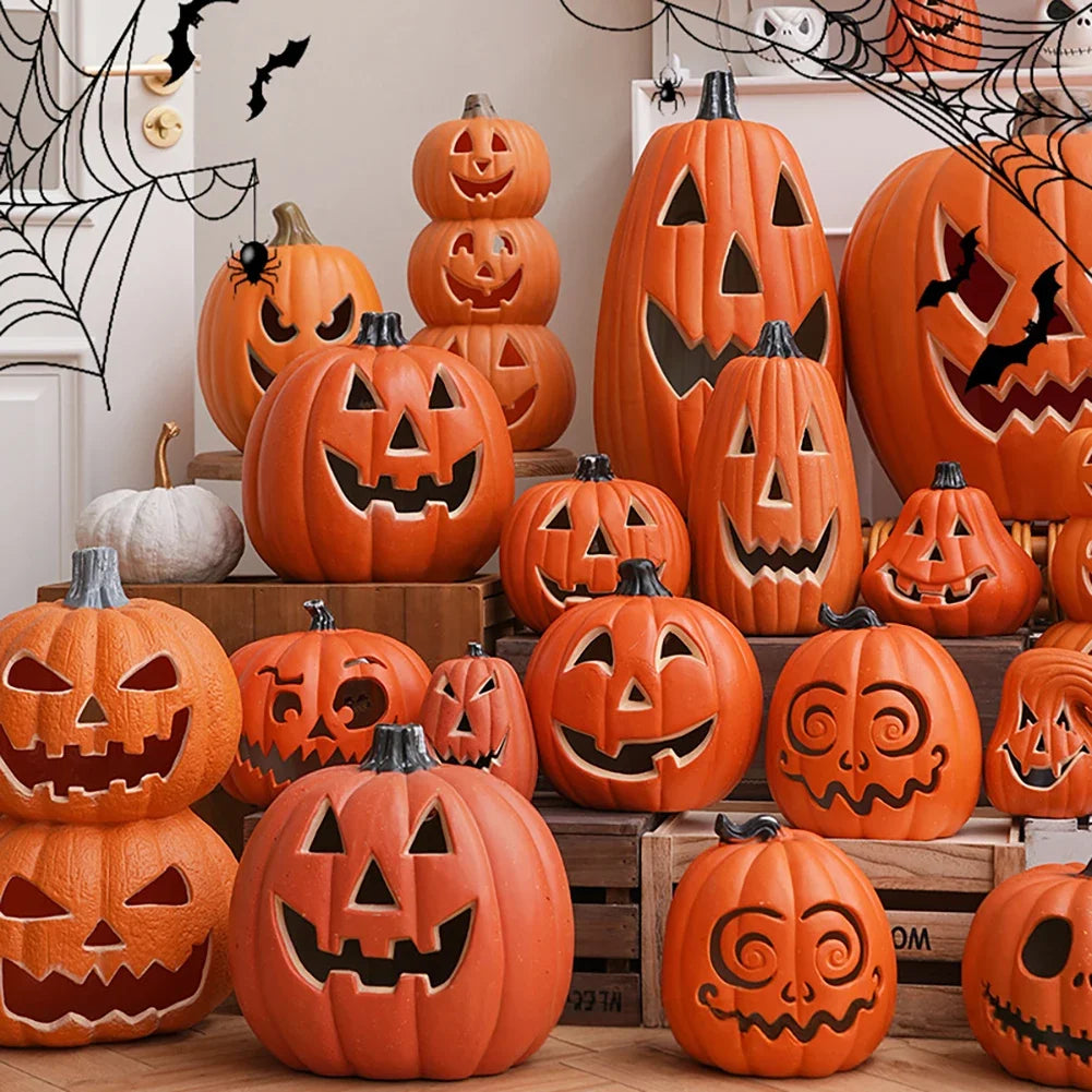 Halloween Home Yard Decor Prop Halloween LED Ghost Face Expression Pumpkin Lantern Realistic Artificial Pumpkin Decorative Light HIP