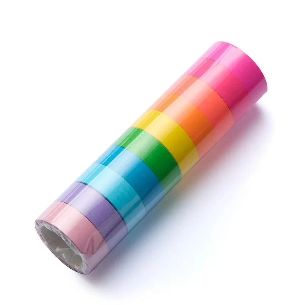 10-Roll Rainbow Fluorescent Washi Tape Set – DIY Journals & Crafts Decorative Washi Tape HIP Fluorescent color