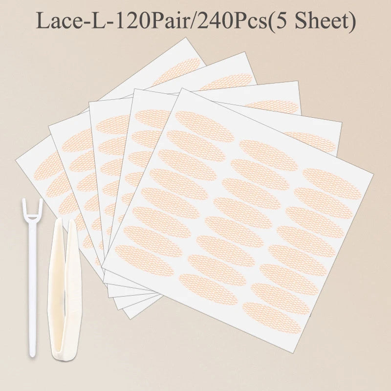 480PCS Invisible Double Eyelid Tape Self-Adhesive Gauze Slim/Wide Waterproof Fiber Stickers for eyelid with free Tools Cosmetics HIP 01Lace-L 240Pcs