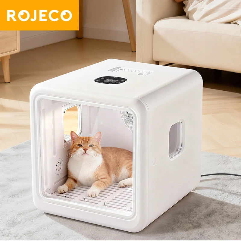 ROJECO Automatic Pet Drying Box 70L Smart Temperature Control 360° Ultra Quiet Pet Hair Grooming For Dog Cat Dryer Box 4 Speed HIP