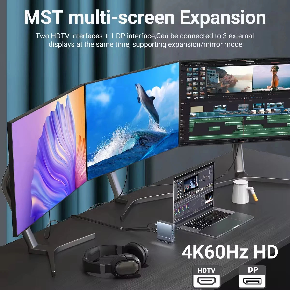 15-in-1 USB-C Docking Station 4K@60Hz Triple Display HDMI DP USB-C Docking Station HIP