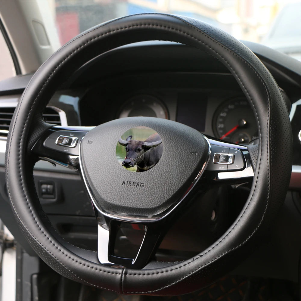 Genuine Leather Steering Wheel Cover – Non-Slip, Universal Fit Steering Wheel Cover HIP