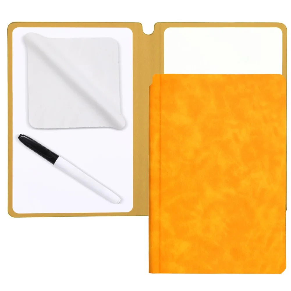 A5 Leather Reusable Whiteboard Notebook with Pen & Eraser Reusable Whiteboard Notebook HIP Yellow