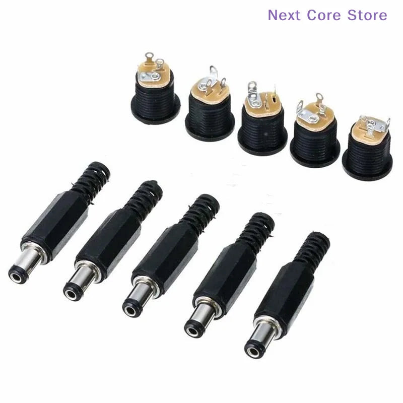 10-Pair 12V 3A DC Male Plug & Female Socket Panel Mount Kit DC Connector Kit HIP