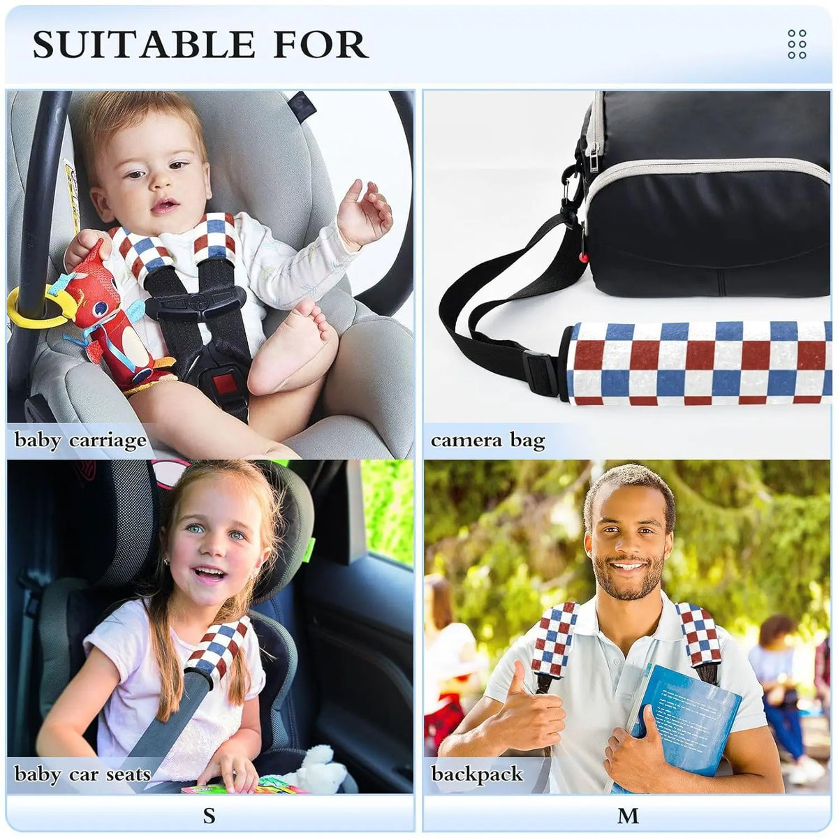 4th of July Plaid Car Seat Belt Covers – 2 Pack | Red & Blue Seat Belt Cover HIP