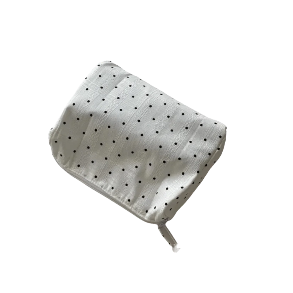 Quilted Black Dot Makeup Bag – Large Zipper Cosmetic Organizer Cosmetic Bag HIP