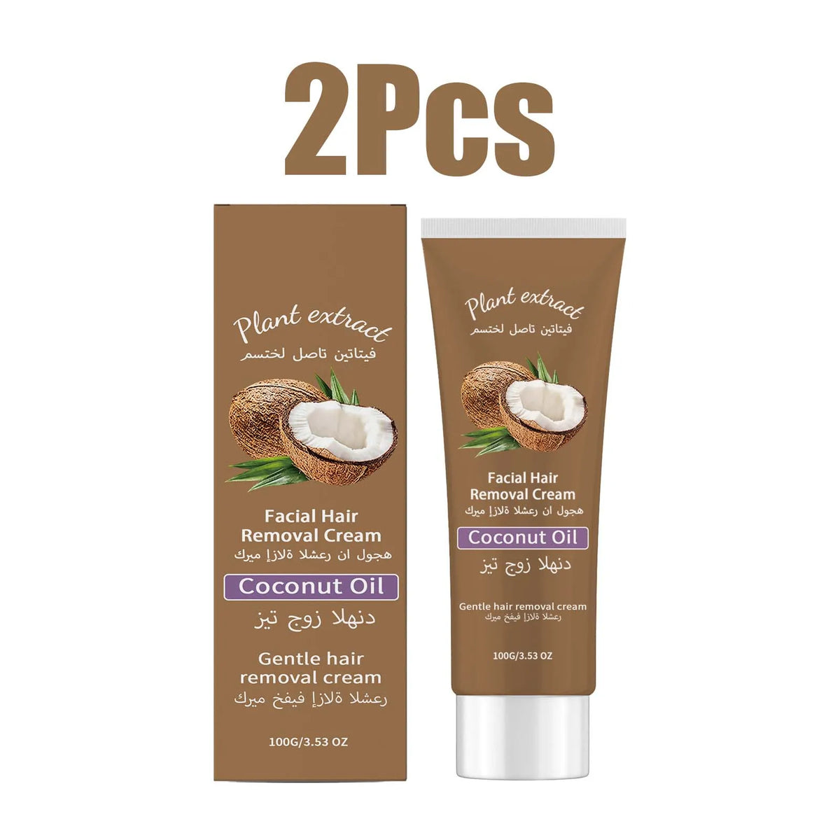 Gentle Facial Hair Removal Cream with Coconut Oil – 100g Facial Depilatory Cream HIP 2Pcs